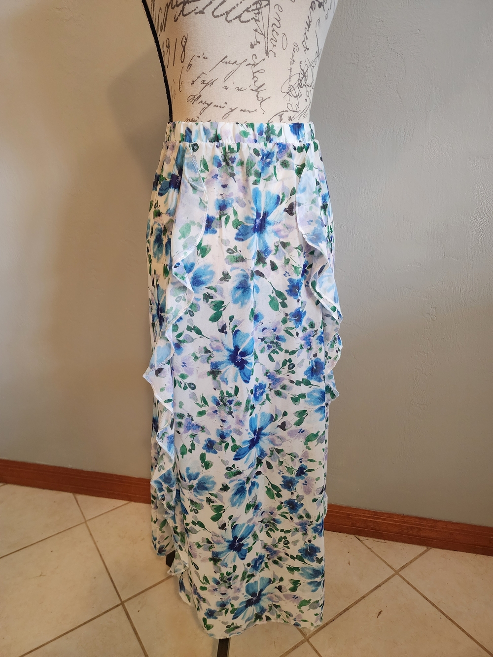 Adore Me Sheer Swim Coverup Maxi Skirt with Blue and Green Floral Print